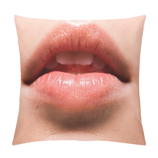Personality  Close Up Of Woman With Shiny Lip Gloss On Lips Pillow Covers