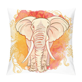 Personality Vector Indian Elephant On The Watercolor Blot Pillow Covers