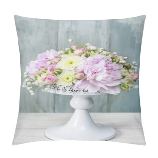 Personality  Floral Arrangement With Pink Peonies, Tiny Roses, Chrysanthemums Pillow Covers