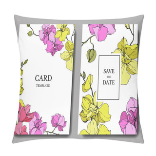 Personality  Beautiful Orchid Flowers Engraved Ink Art. Wedding Cards With Floral Decorative Borders. Thank You, Rsvp, Invitation Elegant Cards Illustration Graphic Set. Pillow Covers