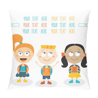 Personality  Group Of Happy Children Smiling On White Background Back To School Theme Pillow Covers