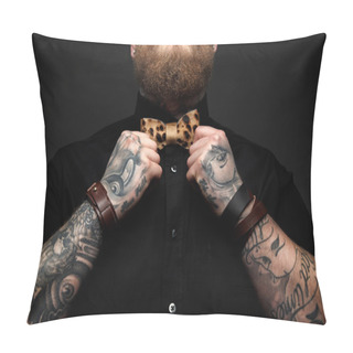 Personality  Man In Black Shirt And Bow Tie. Pillow Covers
