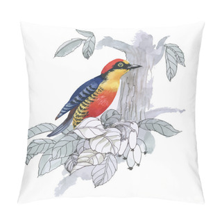 Personality  Watercolor Exotic Bird Illustration. Pillow Covers