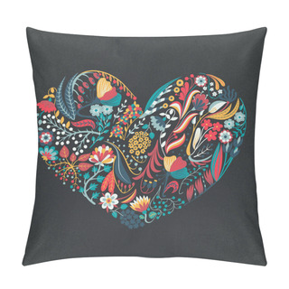 Personality  Floral Heart. Hand Drawn Creative Flowers. Romance. Colorful Artistic Background With Blossom. Abstract Herb Pillow Covers