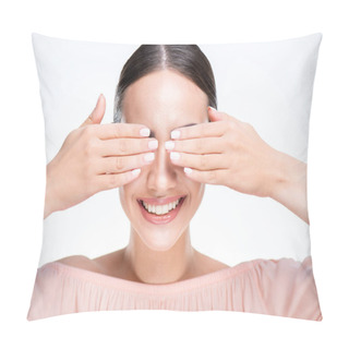 Personality  Woman Closes Eyes With Hands Pillow Covers