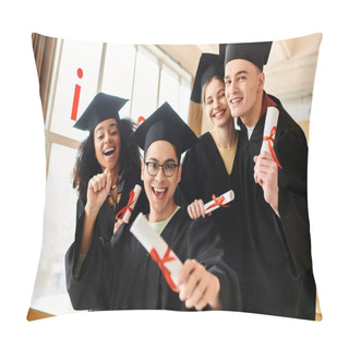 Personality  A Diverse Group Of Students In Graduation Gowns And Caps Joyfully Posing For A Picture To Commemorate Their Academic Success. Pillow Covers