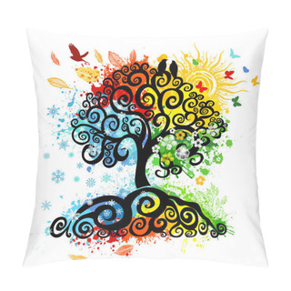 Personality  Abstract Tree Seasons Of The Year. Vector Illustration Pillow Covers