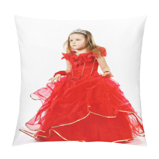 Personality  Cute Little Princess Dressed In Red  With Crown On Her Head Posi Pillow Covers