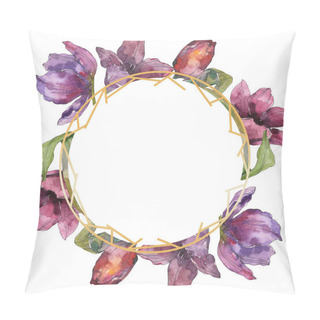 Personality  Purple Tulip Floral Botanical Flowers. Wild Spring Leaf Wildflower Isolated. Watercolor Background Illustration Set. Watercolour Drawing Fashion Aquarelle Isolated. Frame Border Ornament Square. Pillow Covers