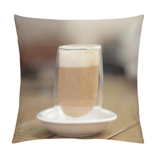 Personality  Close Up Of Hot Latte Coffee Cup On Wooden Table In Coffee Shop And Restaurant, Cafe.  Pillow Covers