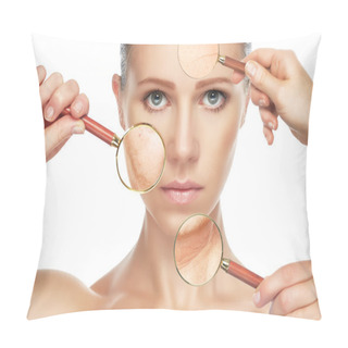 Personality  Beauty Concept Skin Aging. Anti-aging Procedures, Rejuvenation, Lifting, Tightening Of Facial Skin Pillow Covers