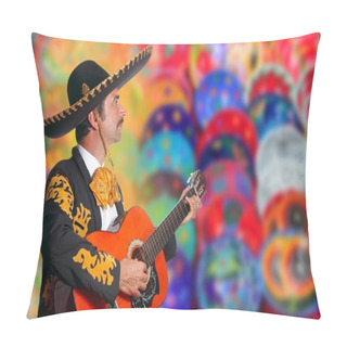 Personality  Charro Mariachi Playing Guitar Over Colorful Blur Pillow Covers