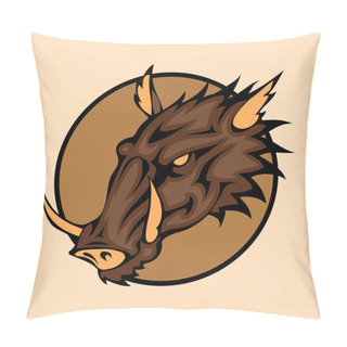 Personality  Vector Illustration Of A Wild Boar Head Snapping Set Inside Circle. Pillow Covers
