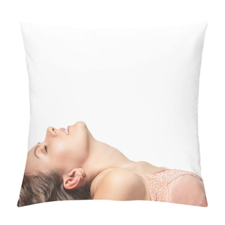 Personality  Portrait Of A Beautiful Sexy Young Woman On A White Background. Pillow Covers