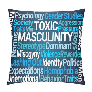 Personality  Toxic Masculinity Word Cloud On Blue Background Pillow Covers