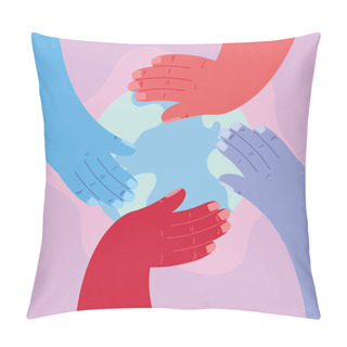 Personality  Hands And Planet Earth In Fight Sign Pillow Covers