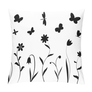 Personality  Black Flowers, Butterflies And Dragonflies Pillow Covers