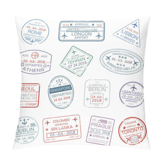 Personality  Vector Icons Of World Travel City Passport Stamps Pillow Covers
