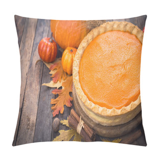 Personality  Close Up View Of Homemade Pumpkin Pie On Wooden Background Pillow Covers