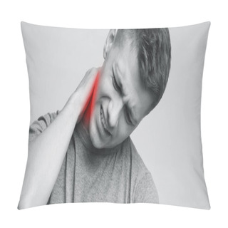 Personality  Young Man Feeling Exhausted And Suffering From Neck Pain Pillow Covers