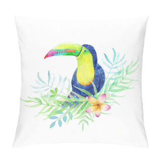 Personality  Toucan, Cute Bird, Watercolor In Tropical Leaves Pillow Covers
