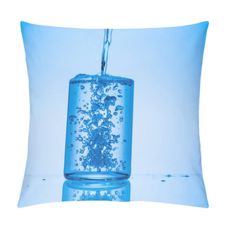 Personality  Toned Image Of Water Pouring In Full Glass On Blue Background Pillow Covers