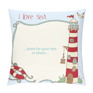 Personality  Nautical Card - With Place For Your Text Or Photo In Vector Pillow Covers