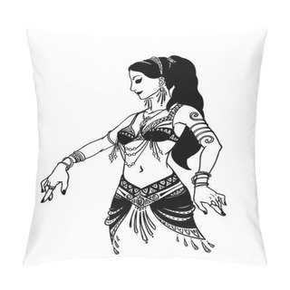 Personality  Tribal Dancer Or Belly Dancer Girl In Hand Drawn Style. Vector Illustration For Your Design. Pillow Covers
