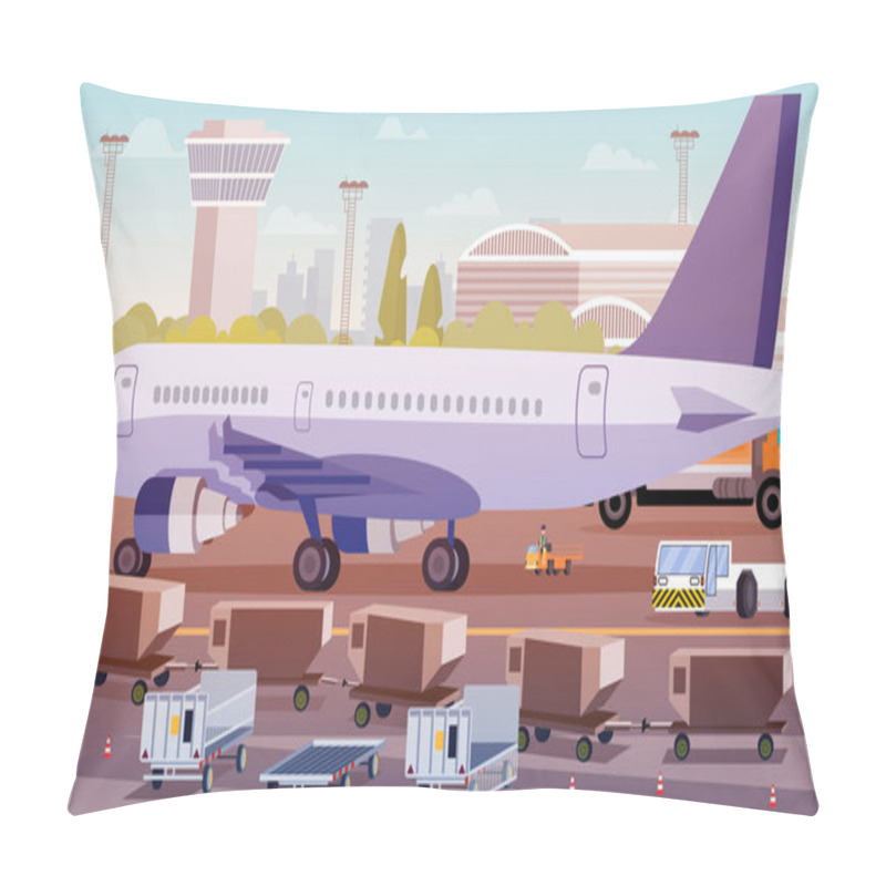 Personality  Cargo Transportation by Plane Flat Illustration. pillow covers