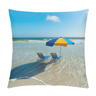 Personality  Beach Chairs And Beach Umbrella In Daytona Beach Pillow Covers