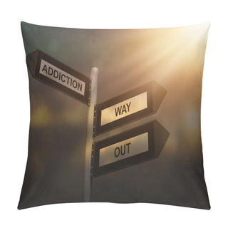 Personality  Addiction Way Out Problem Sign. Prevention And Cure Addiction Problem Concept. Pillow Covers