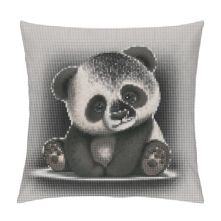Personality  Pixel Art Halftone Squares Cartoon Black And White Textured Little Panda Pattern. Grid Decorative Checkered Vector Background. Beautiful Half Tone Trendy Grunge Texture. Cute Panda Modern Design. Pillow Covers