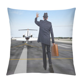 Personality  Business Man Running Behind A Plane Pillow Covers