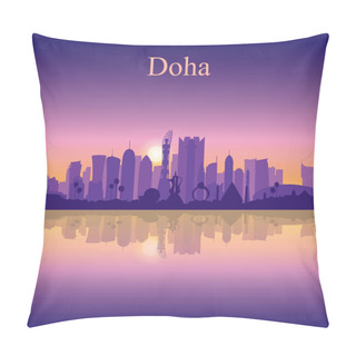 Personality  Doha City Silhouette On Sunset Background Vector Illustration Pillow Covers