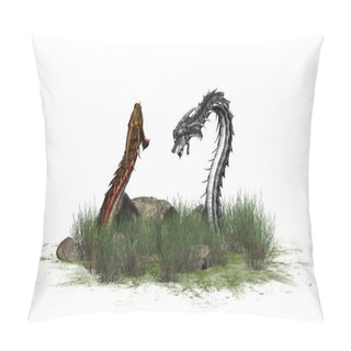 Personality  Dragon Worms In Grass With Stones Around - Isolated On White Background Pillow Covers