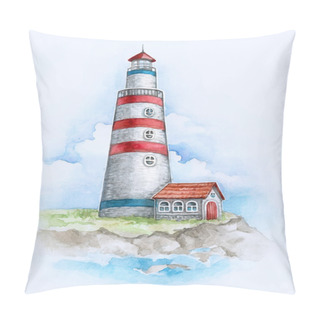 Personality  Watercolor Illustration Of Lighthouse Pillow Covers