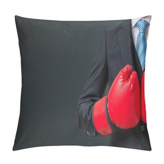 Personality  Boxing Businessman With Red Gloves And Empty Space In Background Pillow Covers