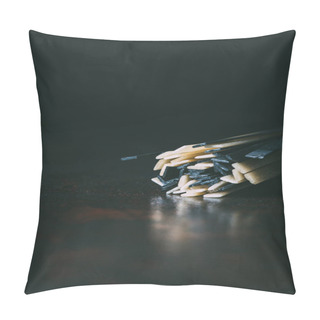 Personality  Closeup Shot Of Raw Classical And Black Linguine Pasta On Black Background Pillow Covers