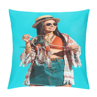 Personality  Bohemian Girl Holding Dreamcatcher Pillow Covers