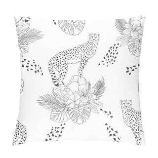 Personality  Cheetah On Rocks Hand Drawn Seamless Pattern Pillow Covers