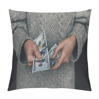 Personality  Woman Holding Dollar Banknotes Pillow Covers