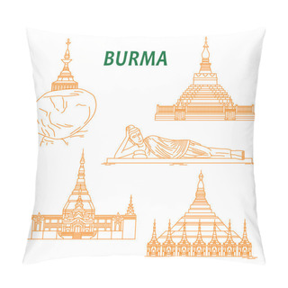 Personality  Ancient Buddhist Temples Of Burma Thin Line Icons Pillow Covers