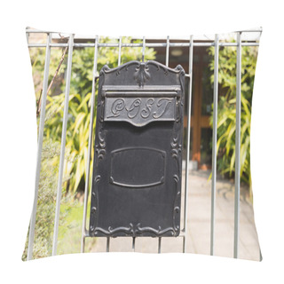 Personality  Close Up Black Metal Post Box Hanging On Railings Pillow Covers