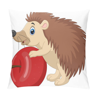 Personality  Vector Illustration Of Cartoon Baby Hedgehog Holding Red Apple Pillow Covers