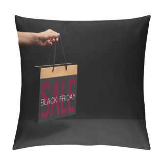 Personality  Partial View Of Woman Holding Black Shopping Bag With Black Friday Sale Pillow Covers