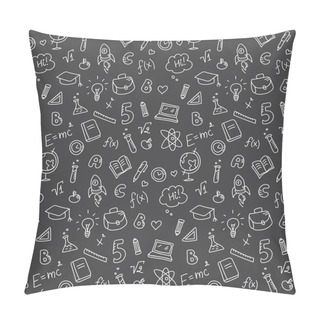 Personality  Vector Hand Drawn Study Accessories Seamless Pattern. Cute Back To School Black And White Background Pillow Covers