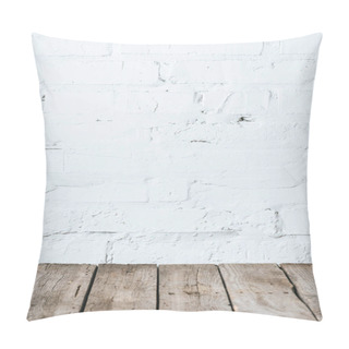 Personality  Close Up View Of Wooden Planks And White Brick Wall Background Pillow Covers