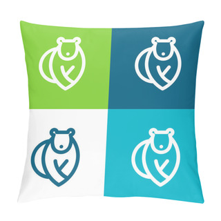 Personality  Bear Flat Four Color Minimal Icon Set Pillow Covers