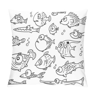 Personality  Cartoon Vector Collection Set Of Hand Drawn Cute Fish Pillow Covers