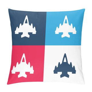 Personality  Aeroplane With Four Engines Blue And Red Four Color Minimal Icon Set Pillow Covers